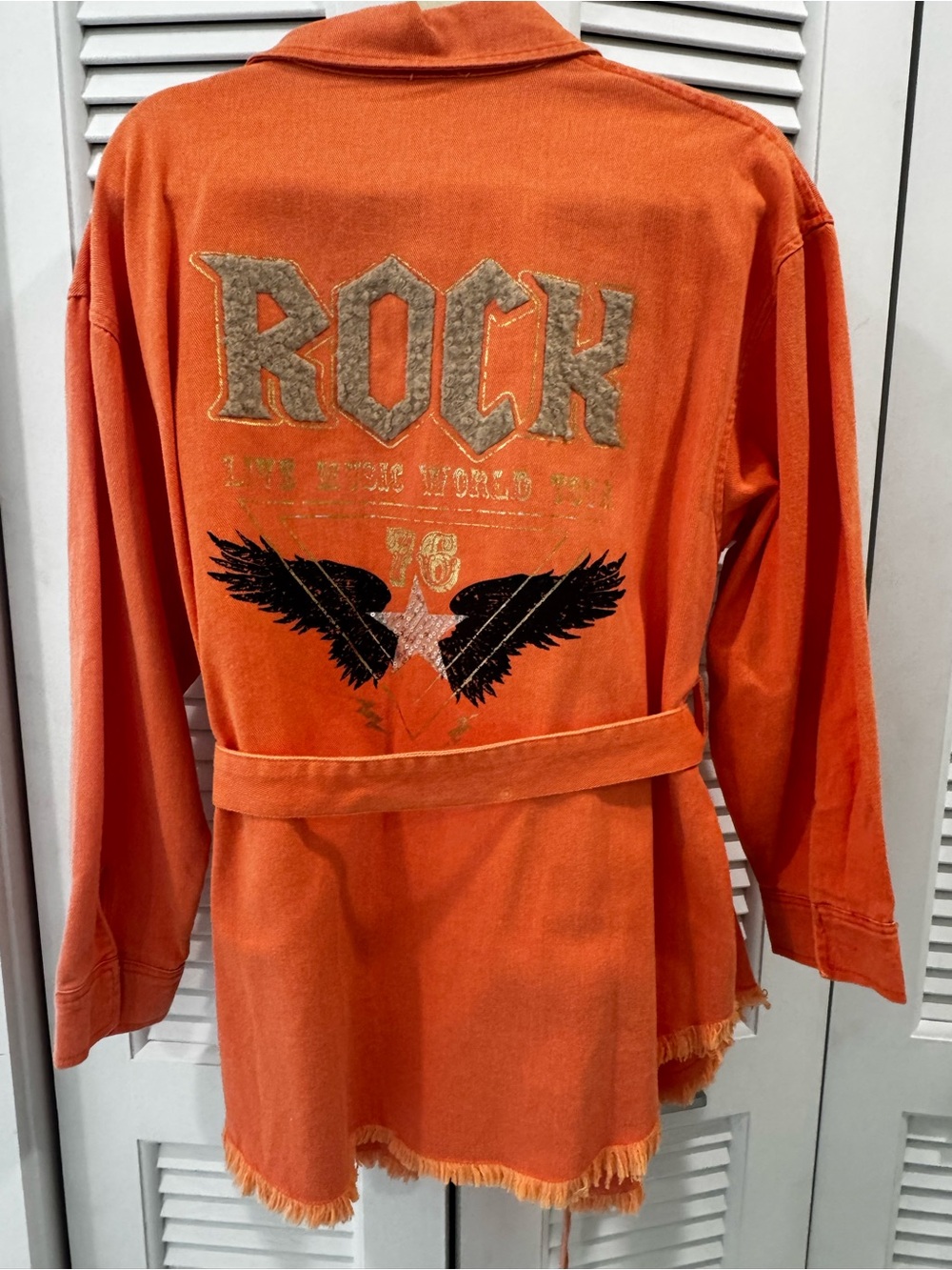 Orange Embroidered 'Rock' Utility Trench Coat with Waist Tie
